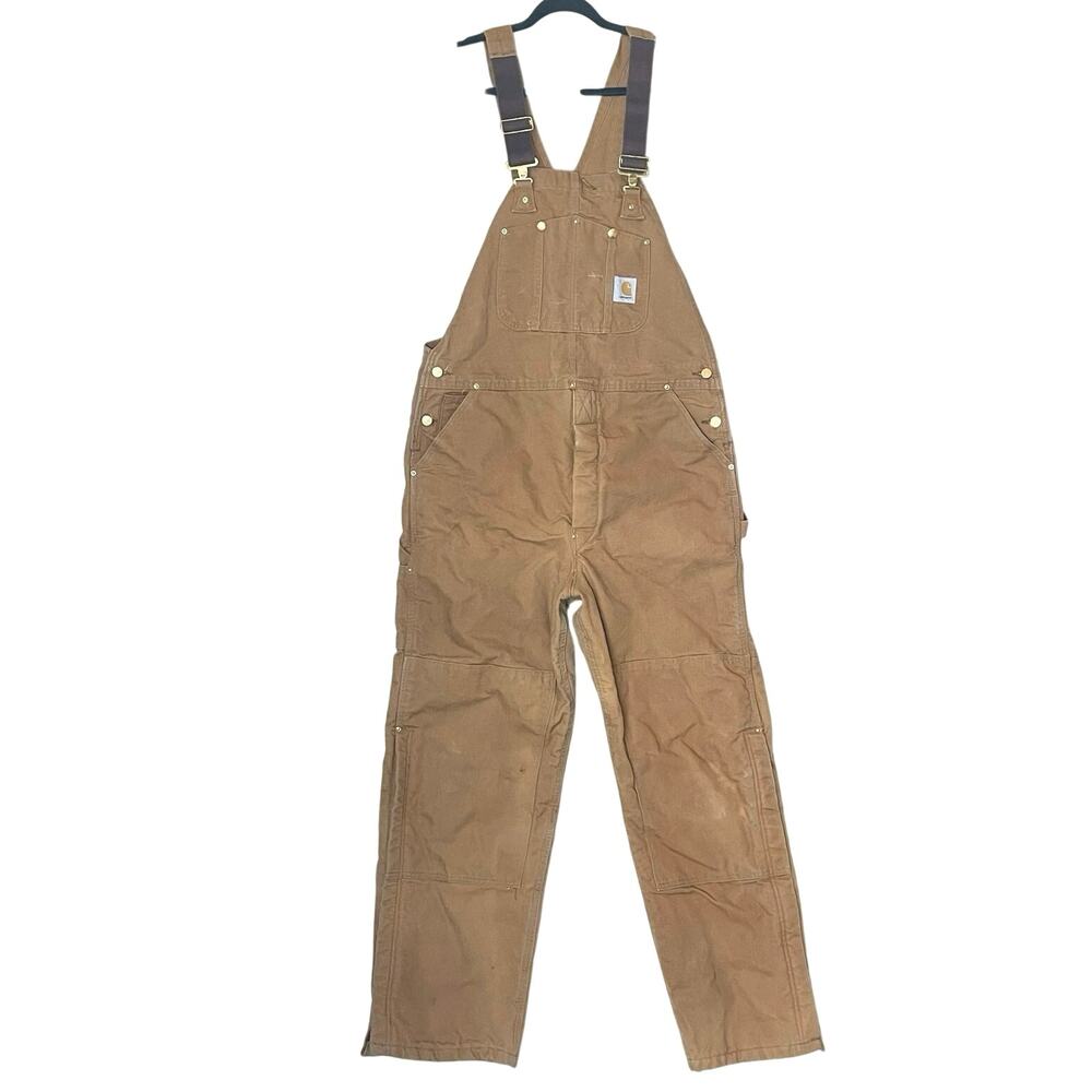 VTG 90 Carhartt Insulated Canvas Double Knee Overalls USA Union Made Brown 40X32